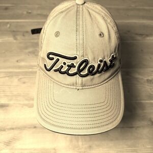 Vintage Titleist Golf Hat Tan Khaki Adjustable Strapback Cap Pro V1 FootJoy Mens